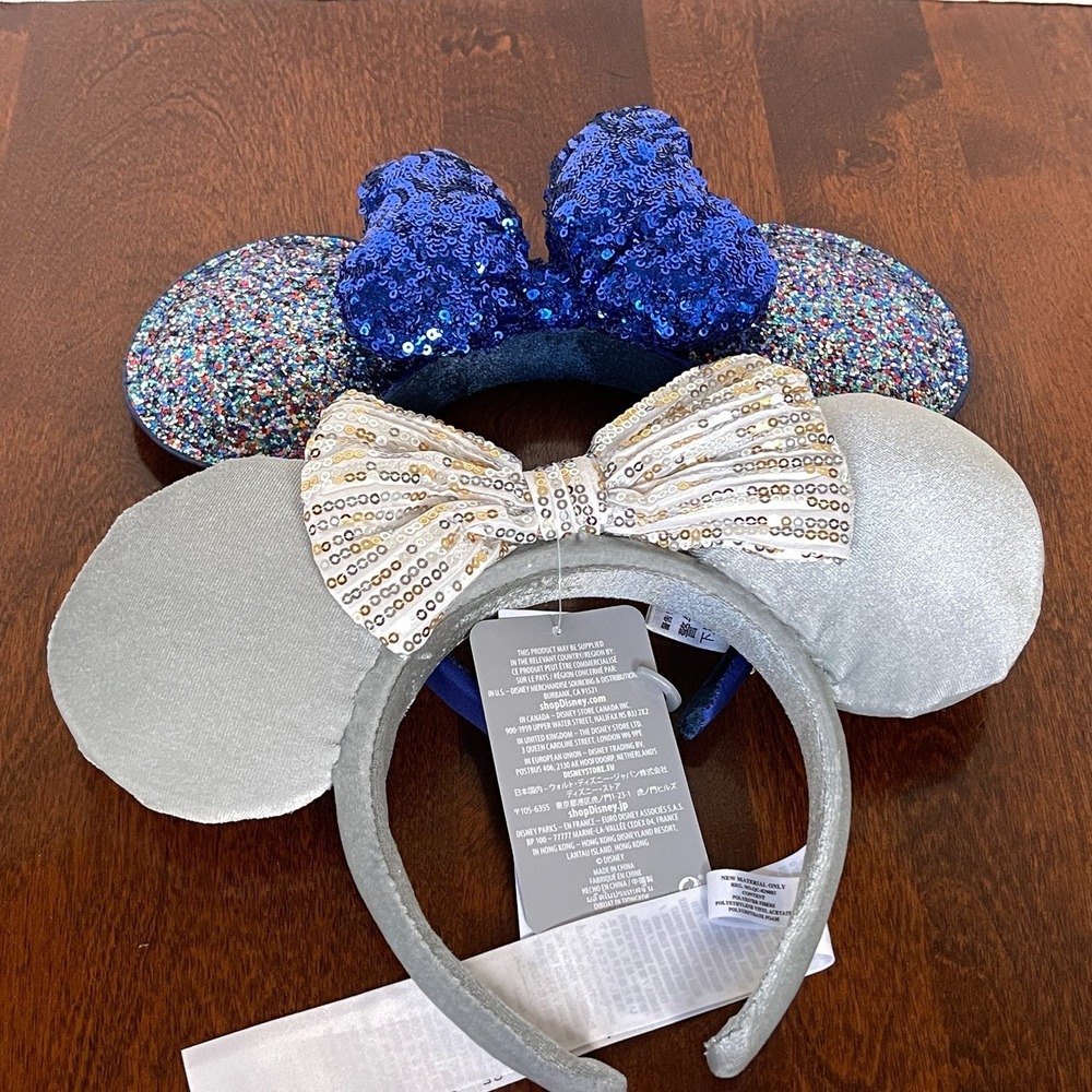 Set of 2 Disney Parks Minnie Mouse Ears Headbands Sequins Glitter Velvet